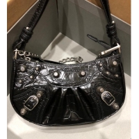 Top Quality Balenciaga LE CAGOLE MINI PURSE WITH CHAIN CROCODILE EMBOSSED 9016 black