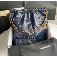 Promotional CHANEL 22 HANDBAG Shiny Calfskin & Gold-Tone Metal AS3262 dark blue