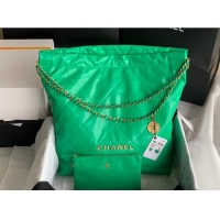 Top Grade CHANEL 22 HANDBAG Shiny Calfskin & Gold-Tone Metal AS3262 green