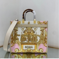 Most Popular Fendi Tote Fabric Graffiti Print Shopping Bag 23651 White&Pink&Gold