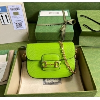 Buy Discount Gucci Horsebit 1955 lizard mini bag 675801 Fluorescent green