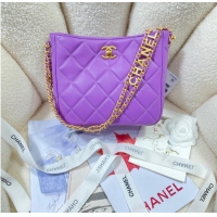 Good Product Chanel Shoulder Bag Grained Calfskin&Gold-Tone Metal AS3223 purple