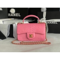 Top Design Chanel Snake skin mini flap bag with top handle AS2431 pink