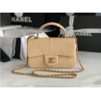 Classic Chanel Snake skin mini flap bag with top handle AS2431 apricot