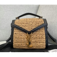 Famous Brand Saint Laurent Cassandra Mini Top Handle Bag in Raffia and Leather 623930 2021