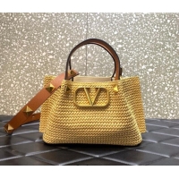 Reasonable Price Valentino Small VLogo Raffia Tote bag 0330S Yellow 2022