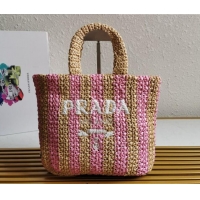 Top Grade Prada Small Raffia Tote bag 1BG422 Beige/Pink 2022