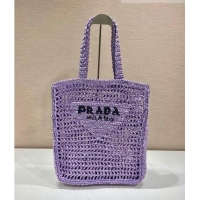 Reasonable Price Prada Woven Raffia Tote Bag 1BG393 Purple 2022