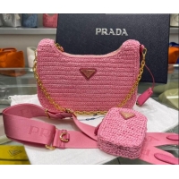 Top Quality Prada Re-Edition 2005 Raffia Shoulder Bag 1BH204 Pink 2021