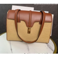 Well Crafted Celine Medium Soft 16 Bag in Calfskin and Raffia-Like CE1047 Brown/Beige 2022