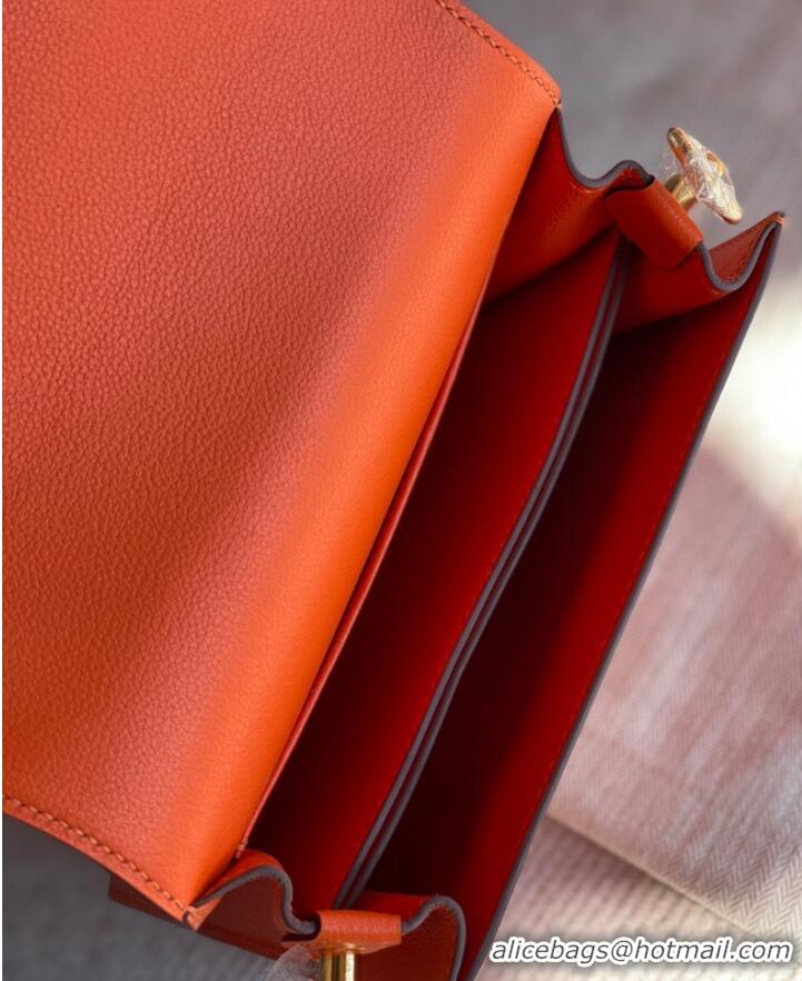 Famous Brand Hermes Roulis 19cm Evercolor 9D H9003 orange&Gold