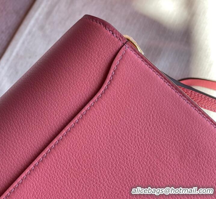 Hot Sell Cheap Hermes Roulis 19cm Evercolor 9D H9003 pink&Gold