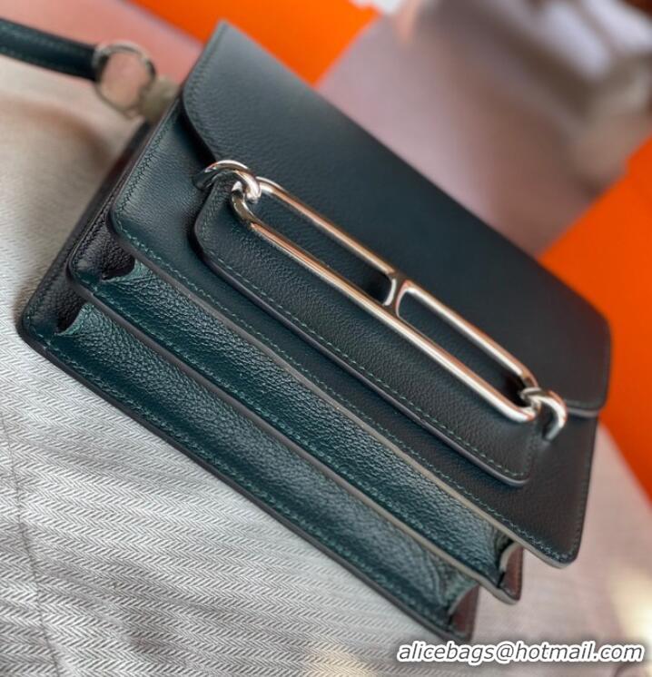 Pretty Style Hermes Roulis 19cm Evercolor 9D H9003 Lake water blackish green&Silver