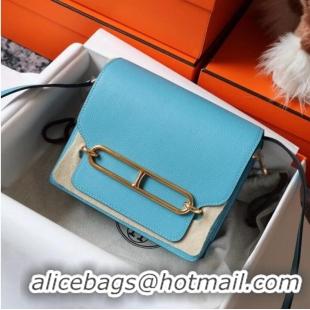 Top Grade Hermes Roulis 19cm Evercolor 9D H9003 sky blue&Gold