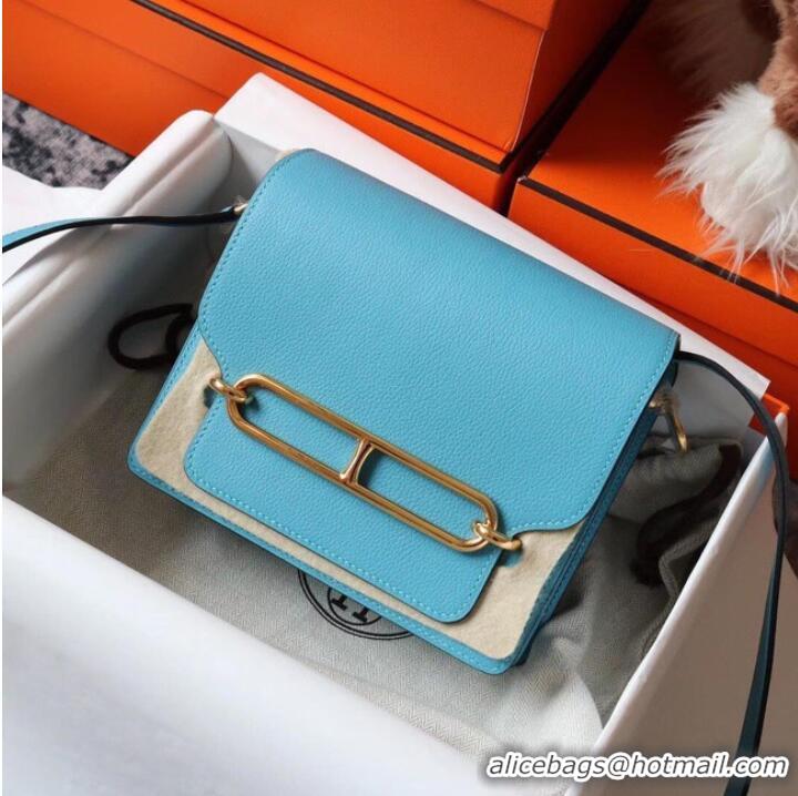 Top Grade Hermes Roulis 19cm Evercolor 9D H9003 sky blue&Gold