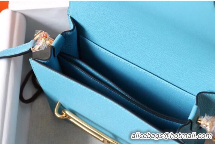 Top Grade Hermes Roulis 19cm Evercolor 9D H9003 sky blue&Gold