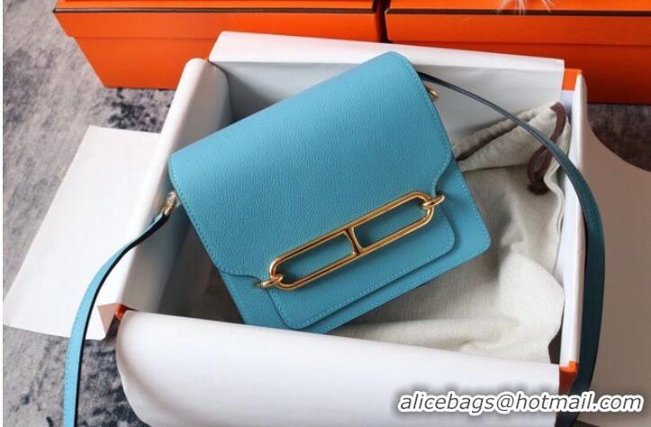 Top Grade Hermes Roulis 19cm Evercolor 9D H9003 sky blue&Gold