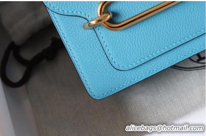 Top Grade Hermes Roulis 19cm Evercolor 9D H9003 sky blue&Gold