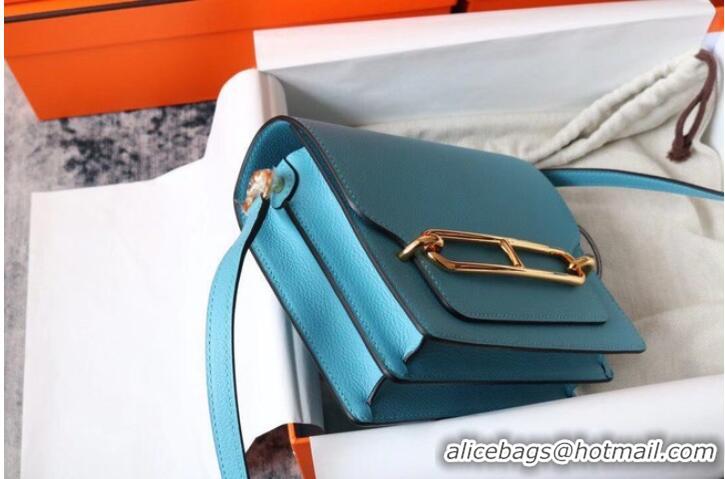 Top Grade Hermes Roulis 19cm Evercolor 9D H9003 sky blue&Gold