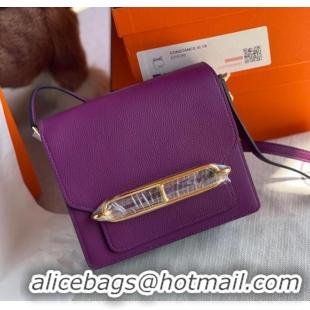 Super Quality Hermes Roulis 19cm Evercolor 9D H9003 purple&Gold