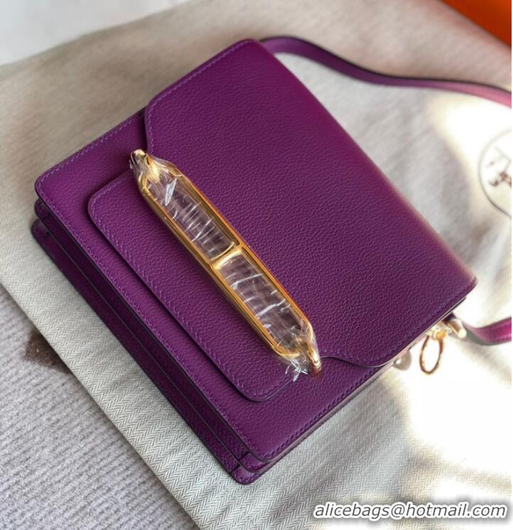 Super Quality Hermes Roulis 19cm Evercolor 9D H9003 purple&Gold