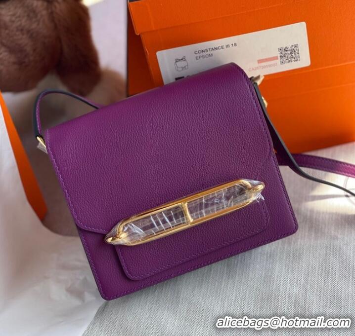 Super Quality Hermes Roulis 19cm Evercolor 9D H9003 purple&Gold