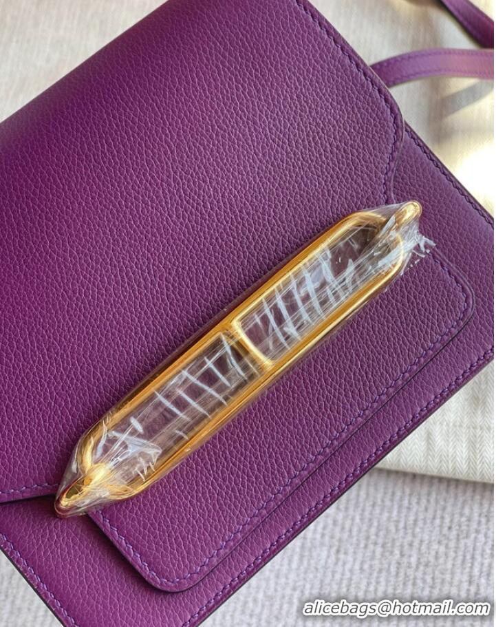 Super Quality Hermes Roulis 19cm Evercolor 9D H9003 purple&Gold