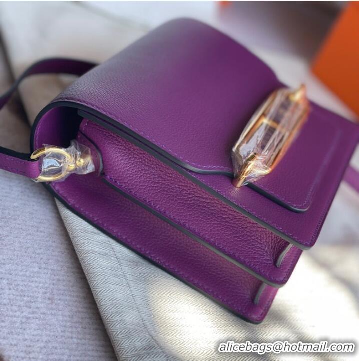 Super Quality Hermes Roulis 19cm Evercolor 9D H9003 purple&Gold