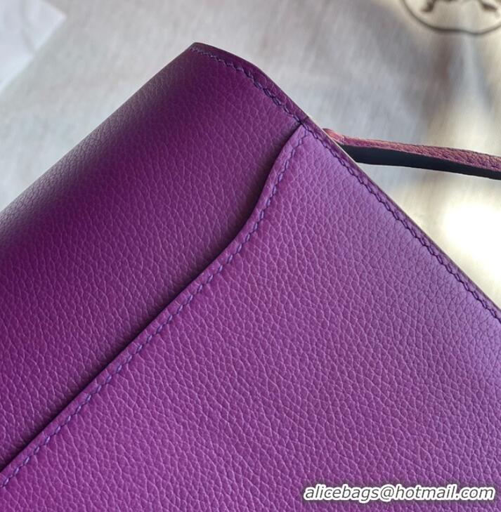 Super Quality Hermes Roulis 19cm Evercolor 9D H9003 purple&Gold