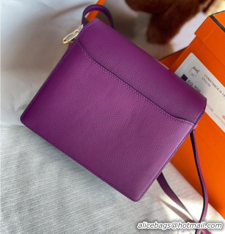 Super Quality Hermes Roulis 19cm Evercolor 9D H9003 purple&Gold