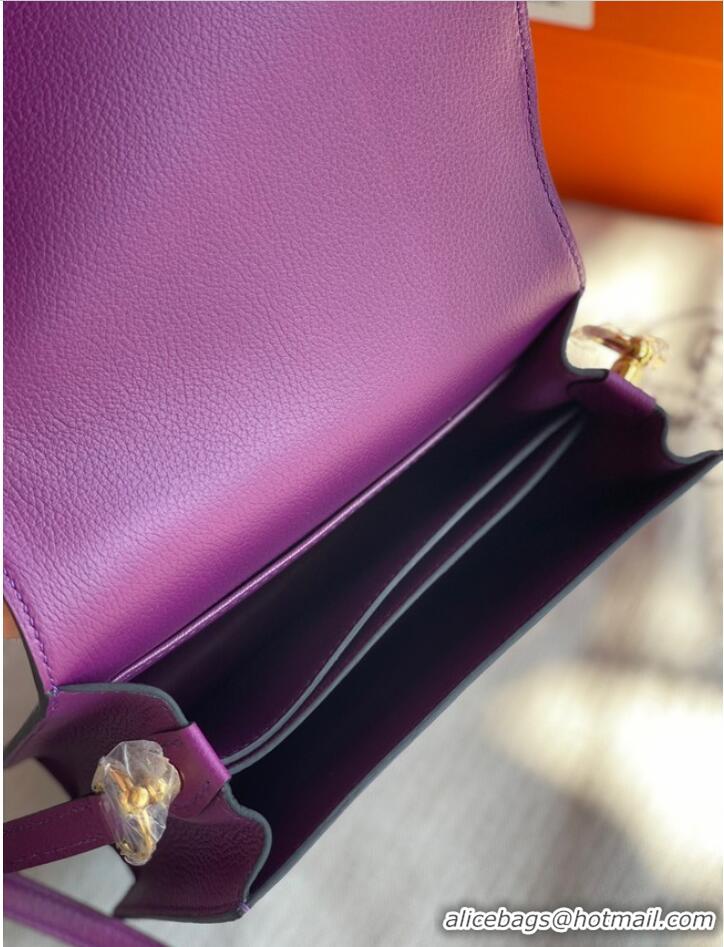 Super Quality Hermes Roulis 19cm Evercolor 9D H9003 purple&Gold