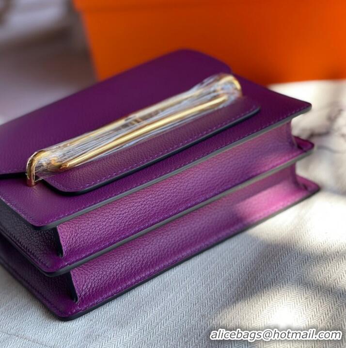 Super Quality Hermes Roulis 19cm Evercolor 9D H9003 purple&Gold