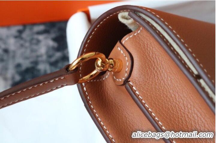 Shop Grade Hermes Roulis 19cm Evercolor 9D H9003 brown&Gold