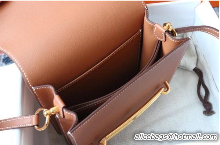 Shop Grade Hermes Roulis 19cm Evercolor 9D H9003 brown&Gold