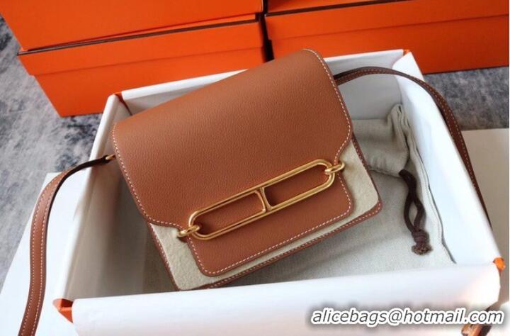 Shop Grade Hermes Roulis 19cm Evercolor 9D H9003 brown&Gold