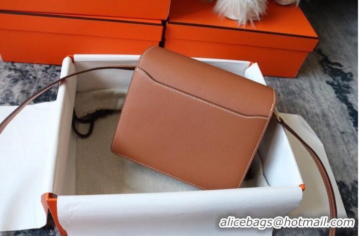 Shop Grade Hermes Roulis 19cm Evercolor 9D H9003 brown&Gold