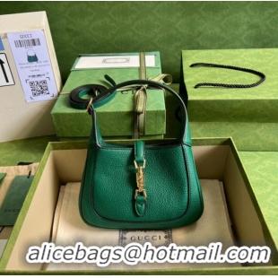 Good Quality Gucci Jackie 1961 mini natural grain leather hobo bag 637091 Emerald green