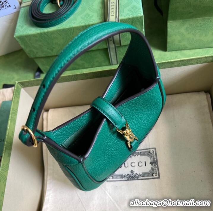 Good Quality Gucci Jackie 1961 mini natural grain leather hobo bag 637091 Emerald green