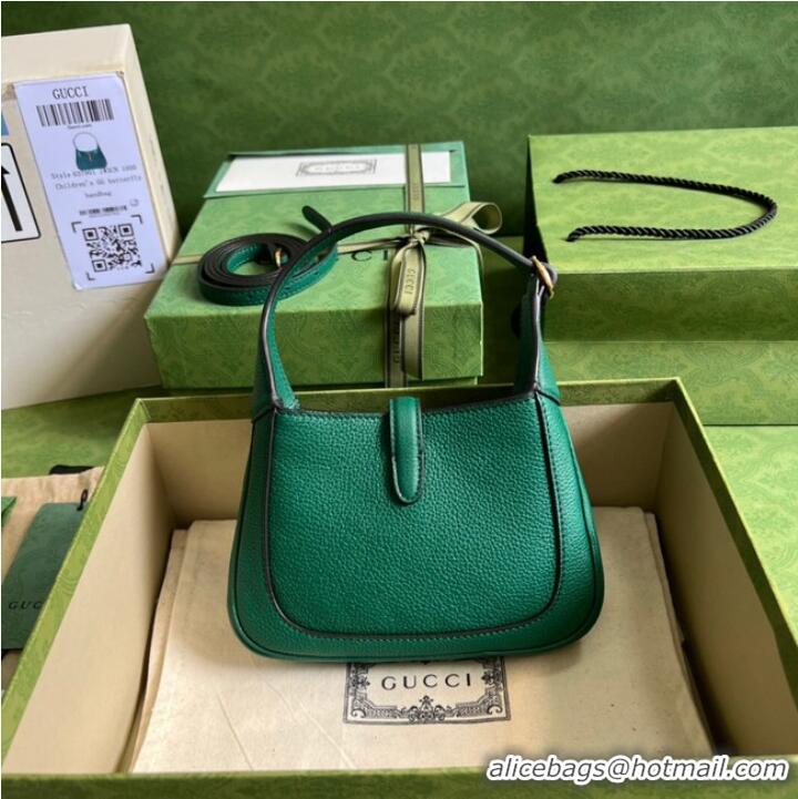 Good Quality Gucci Jackie 1961 mini natural grain leather hobo bag 637091 Emerald green