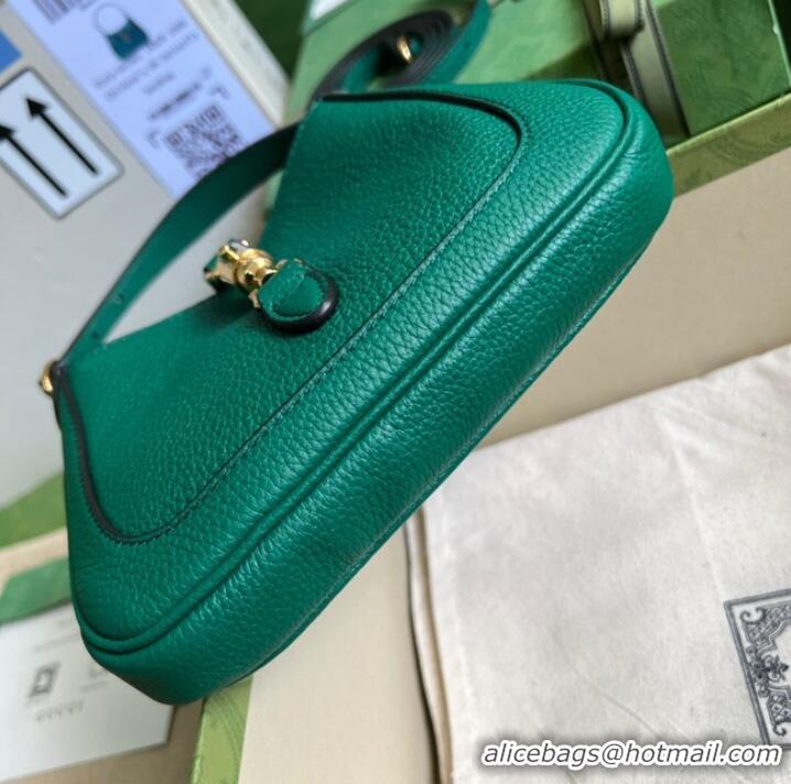 Good Quality Gucci Jackie 1961 mini natural grain leather hobo bag 637091 Emerald green