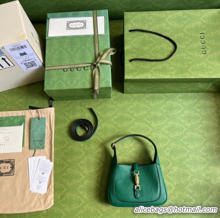 Good Quality Gucci Jackie 1961 mini natural grain leather hobo bag 637091 Emerald green