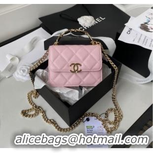 Inexpensive Chanel Grained Calfskin CLUTCH WITH CHAIN AP2758 Light Pink