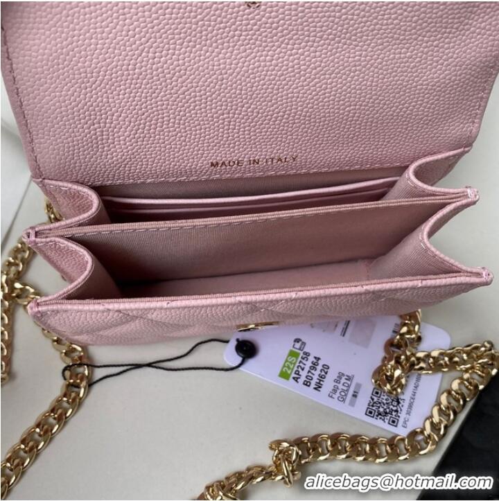 Inexpensive Chanel Grained Calfskin CLUTCH WITH CHAIN AP2758 Light Pink