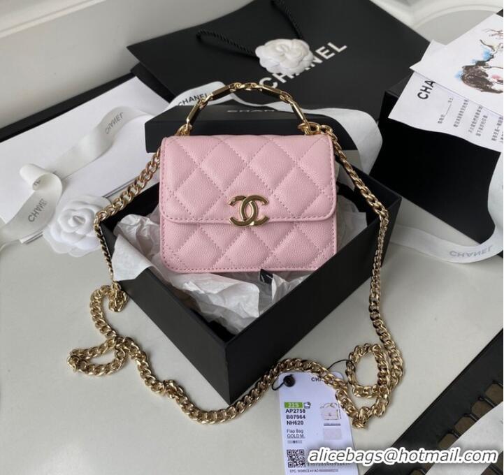 Inexpensive Chanel Grained Calfskin CLUTCH WITH CHAIN AP2758 Light Pink