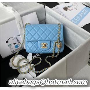 Top Grade Chanel MINI Flap Bag Original Sheepskin Leather AS1786 sky blue