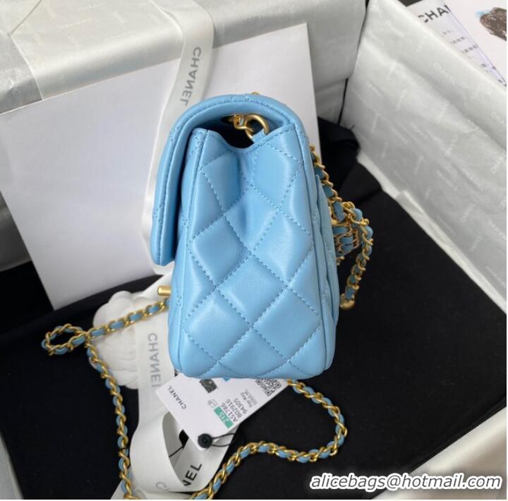 Top Grade Chanel MINI Flap Bag Original Sheepskin Leather AS1786 sky blue