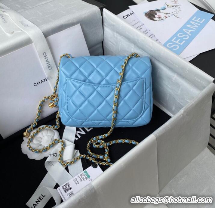 Top Grade Chanel MINI Flap Bag Original Sheepskin Leather AS1786 sky blue