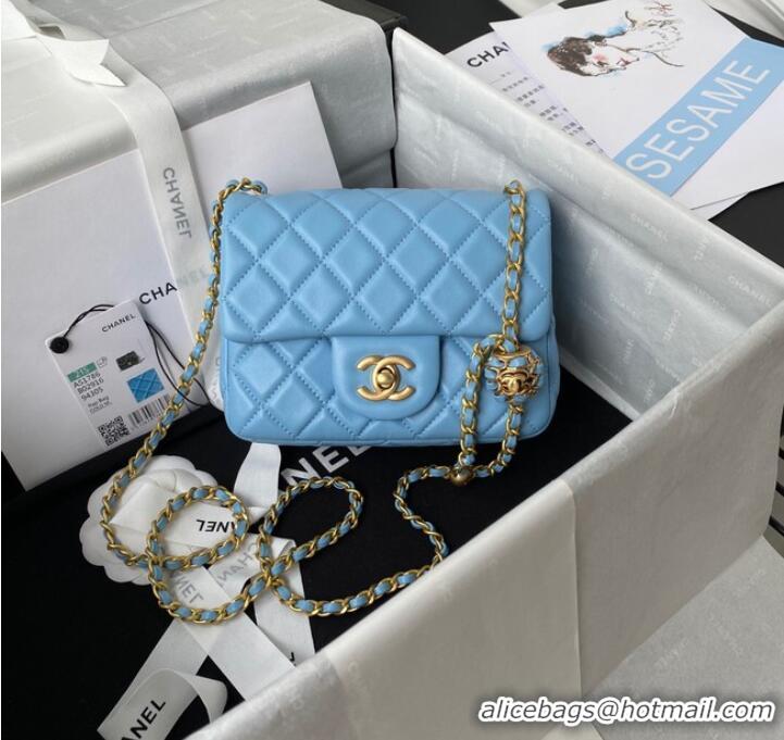 Top Grade Chanel MINI Flap Bag Original Sheepskin Leather AS1786 sky blue