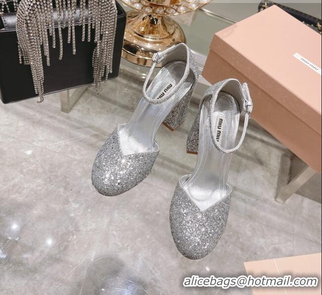 ​Pretty Style Miu Miu Sequins Pumps 8.5cm MU1948 Silver 2022