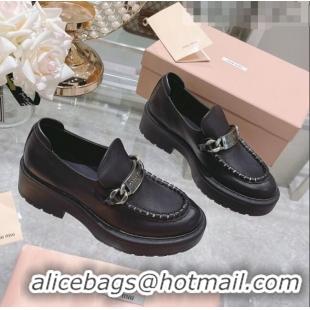 Buy Fashionable Miu Miu Leather Loafers M1951 Black 2022